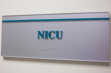 Hospital sign reading "NICU"