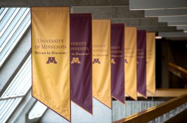 University of Minnesota hanging banners in maroon and gold